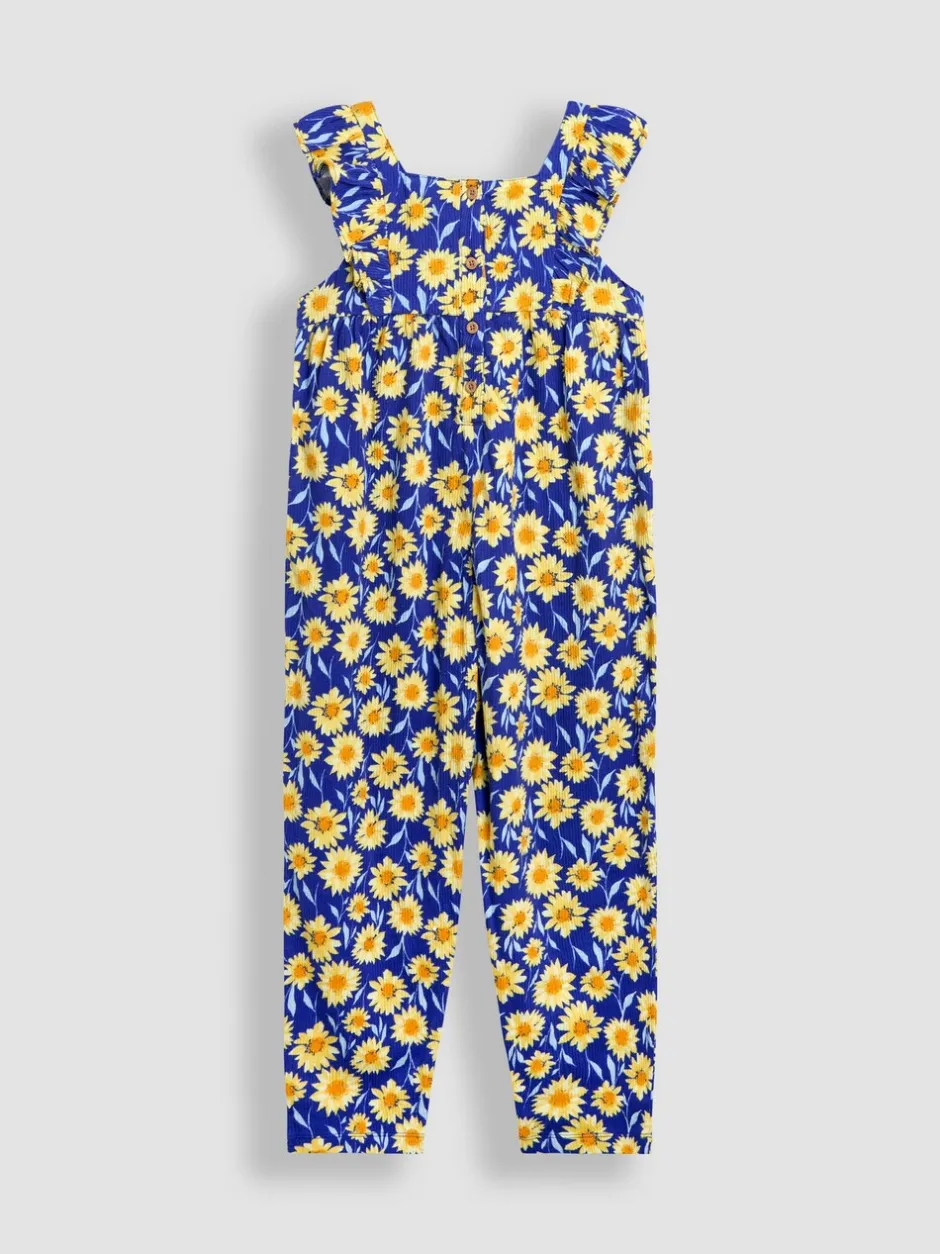 Jumpsuits En Playsuits*Jojo Maman Bébé - jumpsuit met ruches vooraan Marineblauwe zonnebloem