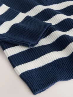 Truien En Breisels*Next - Gebreide trui met kwartrits (3mnd-7jr) Marineblauw/Ecru Strepen