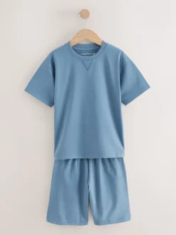 Pyjama's|Nachtkleding En Pyjama's|Next - 100% katoenen korte pyjama set van 2 (3 - 16 jr) Marineblauw/effen grijs