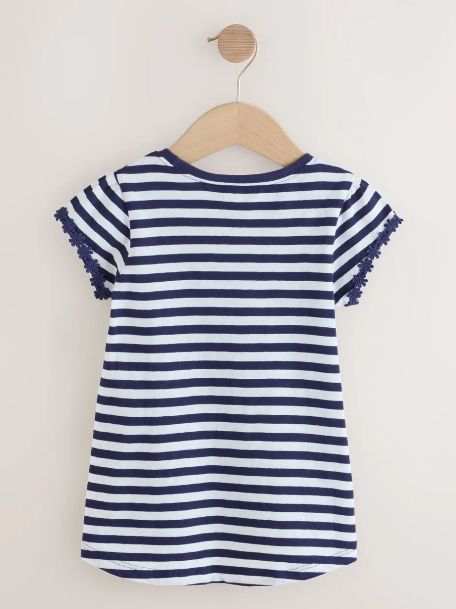 T-Shirts|Next Marineblauwe/witte strepen - T-shirt met zakje en madeliefjesprint (1,5-16 jr)