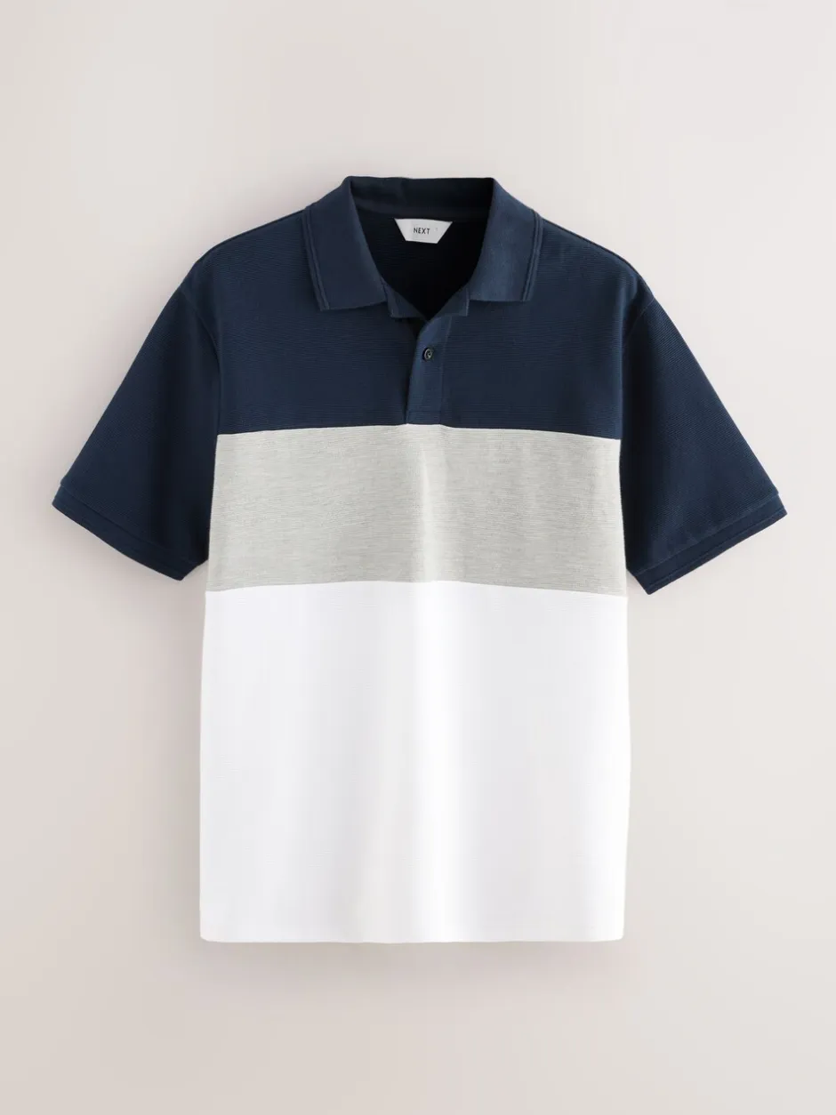 Poloshirts*Next Marineblauw/grijs - 100% katoenen poloshirt met korte mouwen, knopen en kleurvlakken