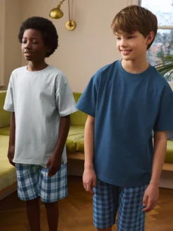 Pyjama's|Nachtkleding En Pyjama's|Next - 2 Pack Geweven Ruit Oversized Pyjama's (3-16jr) Marineblauw/grijs