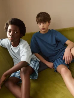 Pyjama's|Nachtkleding En Pyjama's|Next - 2 Pack Geweven Ruit Oversized Pyjama's (3-16jr) Marineblauw/grijs
