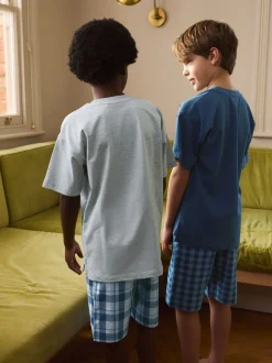 Pyjama's|Nachtkleding En Pyjama's|Next - 2 Pack Geweven Ruit Oversized Pyjama's (3-16jr) Marineblauw/grijs