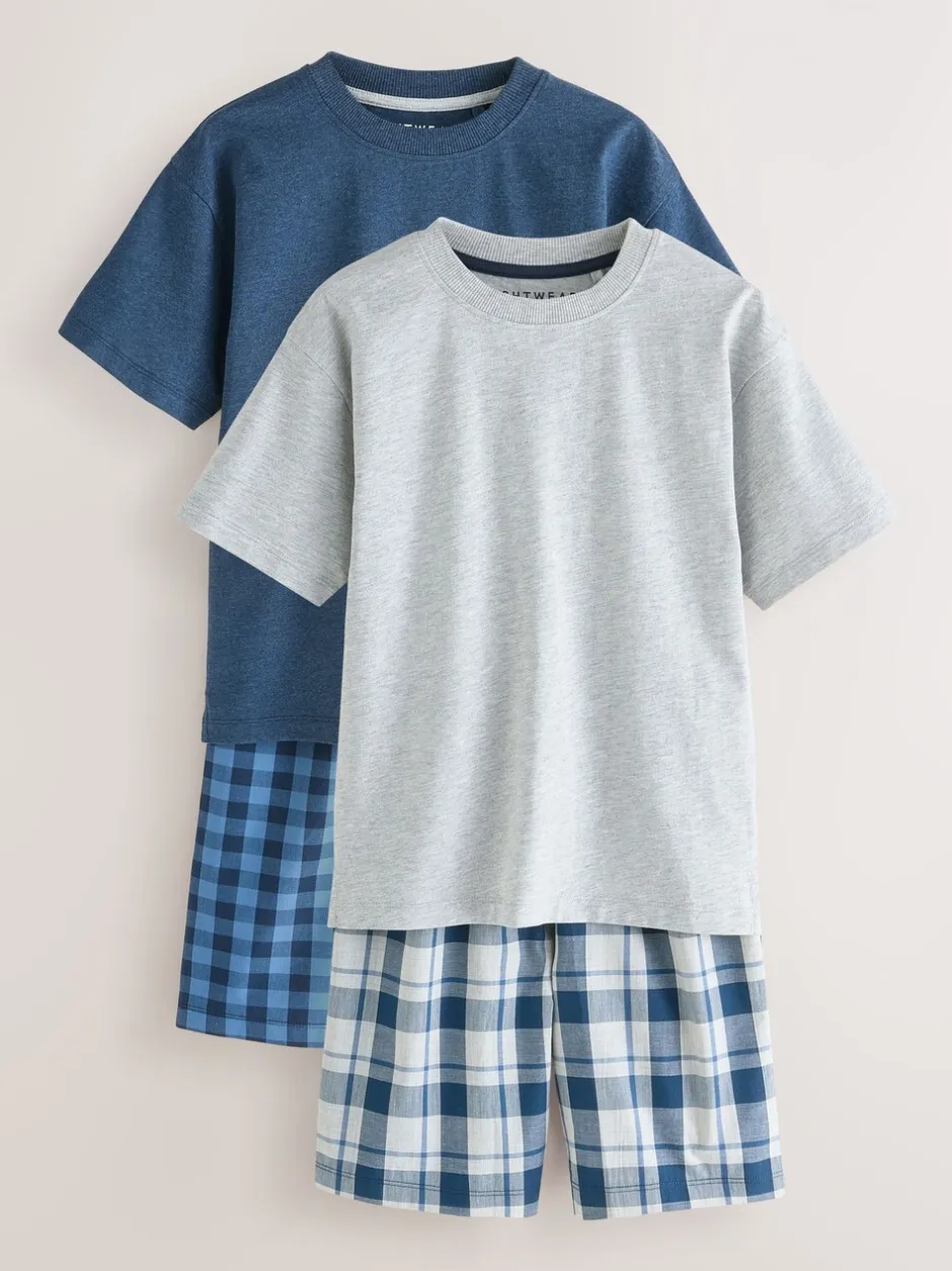 Pyjama's|Nachtkleding En Pyjama's|Next - 2 Pack Geweven Ruit Oversized Pyjama's (3-16jr) Marineblauw/grijs
