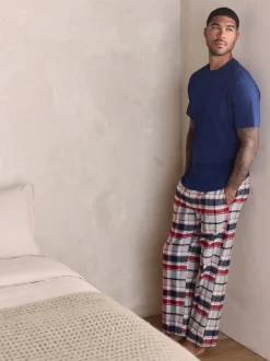Pyjama's|Loungewear*Next Marineblauw/grijs - Geruite geweven pyjamaset met korte mouwen