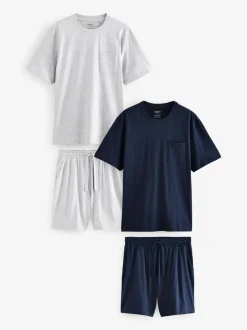 Pyjama's|Next Marineblauw/grijs - Korte jersey pyjama's verpakking van 2