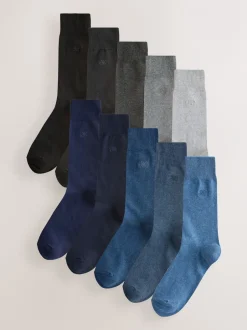 Sokken|Sokken*Next Marineblauw/grijs gemêleerd - 10 Paar fris blijvende sokken met borduursel