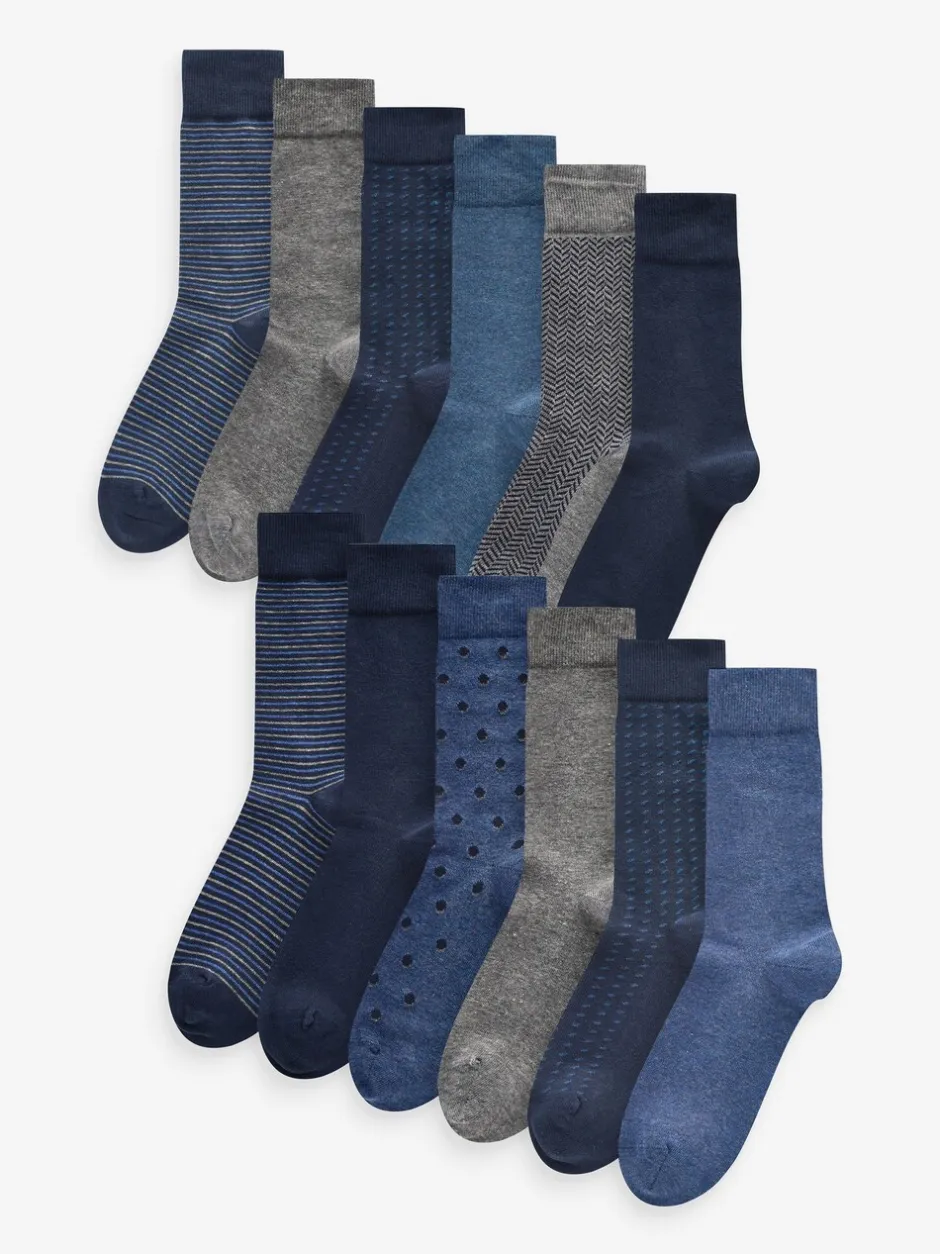 Sokken|Sokken|Next - Verpakking van 12 - Herensokken met hoog katoengehalte Marineblauw/grijs met motief