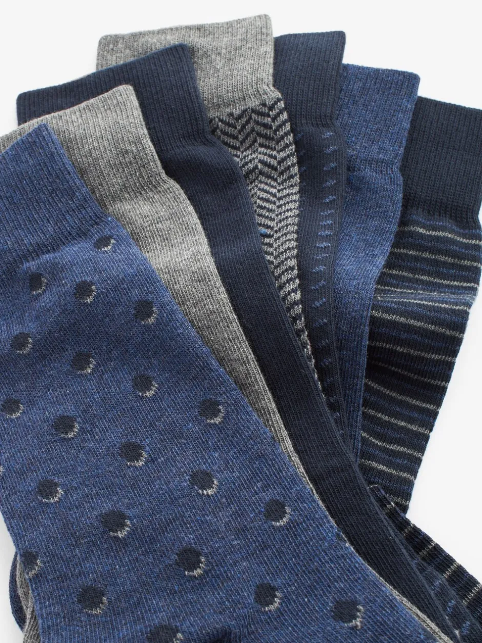 Sokken|Sokken|Next Marineblauw/grijs met motief - Verpakking van 7 - Herensokken met hoog katoengehalte