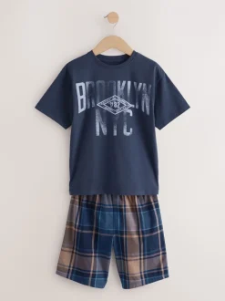 Pyjama's|Nachtkleding En Pyjama's|Next - Verpakking van 2 geweven geruite pyjama's (4 - 16 jr) Marineblauw/grijs varsity