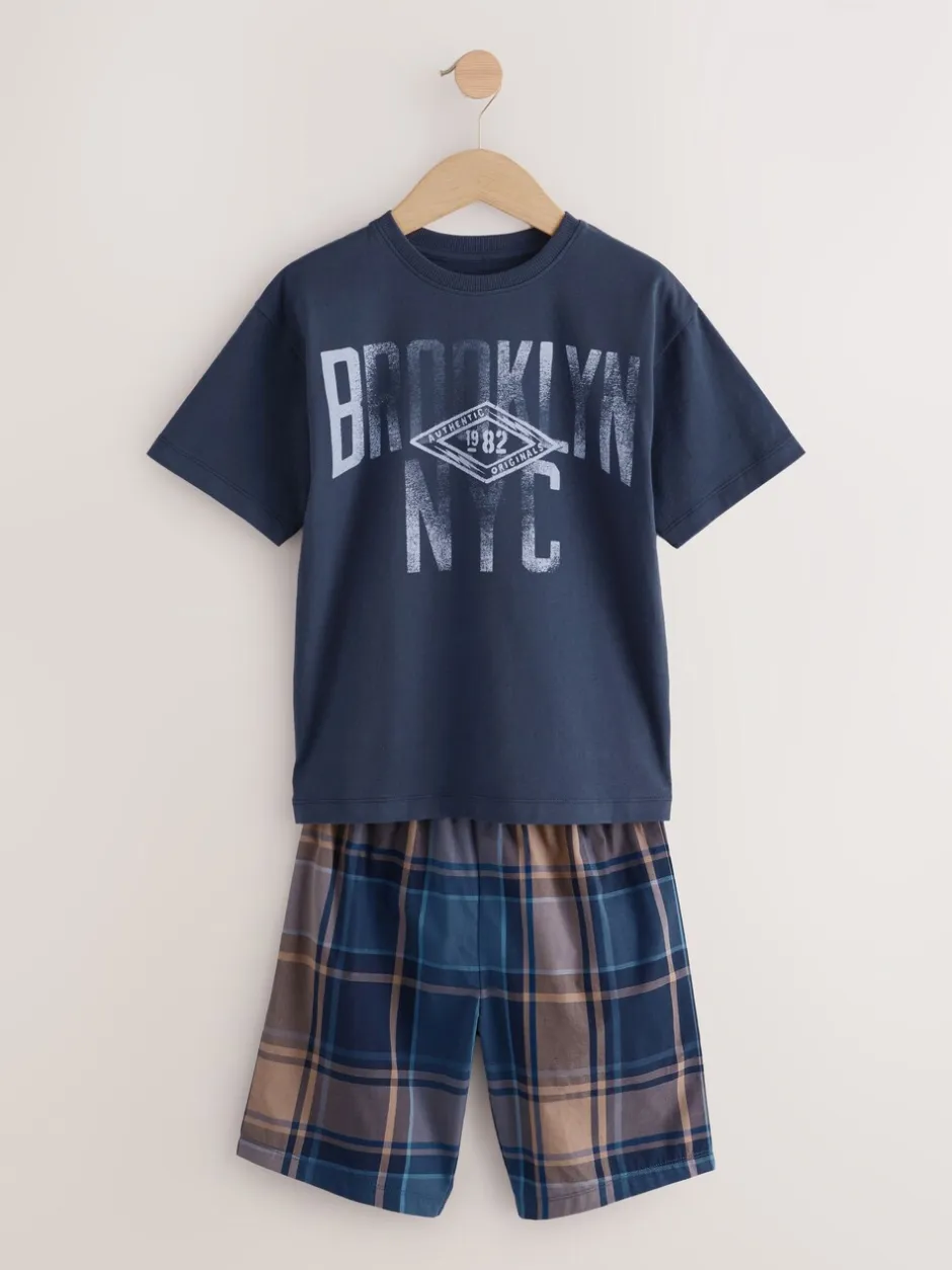 Pyjama's|Nachtkleding En Pyjama's|Next - Verpakking van 2 geweven geruite pyjama's (4 - 16 jr) Marineblauw/grijs varsity