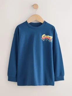 T-Shirts|Tops*Next Marineblauw/grijs/rood Gamer - 3 Relaxed Fit T-shirts met grafische print en lange mouwen (3-16jr)