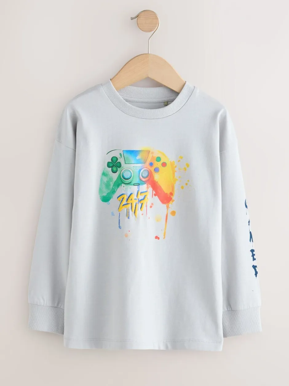 T-Shirts|Tops*Next Marineblauw/grijs/rood Gamer - 3 Relaxed Fit T-shirts met grafische print en lange mouwen (3-16jr)