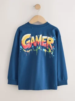 T-Shirts|Tops*Next Marineblauw/grijs/rood Gamer - 3 Relaxed Fit T-shirts met grafische print en lange mouwen (3-16jr)