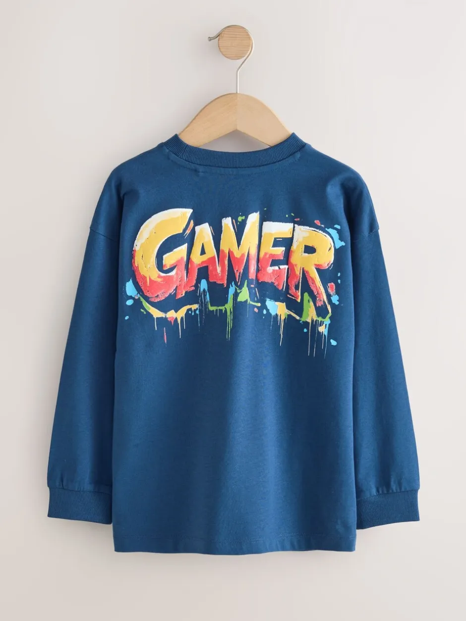 T-Shirts|Tops*Next Marineblauw/grijs/rood Gamer - 3 Relaxed Fit T-shirts met grafische print en lange mouwen (3-16jr)