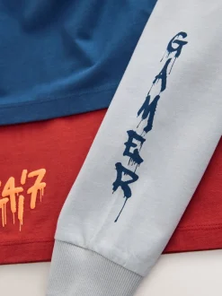 T-Shirts|Tops*Next Marineblauw/grijs/rood Gamer - 3 Relaxed Fit T-shirts met grafische print en lange mouwen (3-16jr)