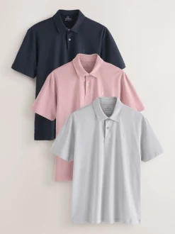 Poloshirts|Next Marineblauw/grijs/roze - Set van 3 jersey poloshirts met korte mouwen