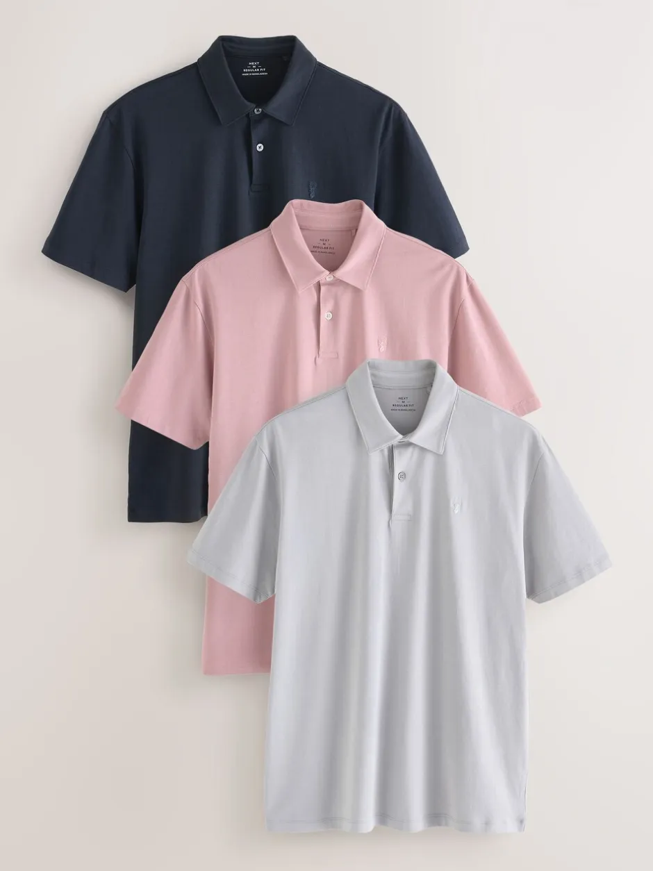 Poloshirts|Next Marineblauw/grijs/roze - Set van 3 jersey poloshirts met korte mouwen