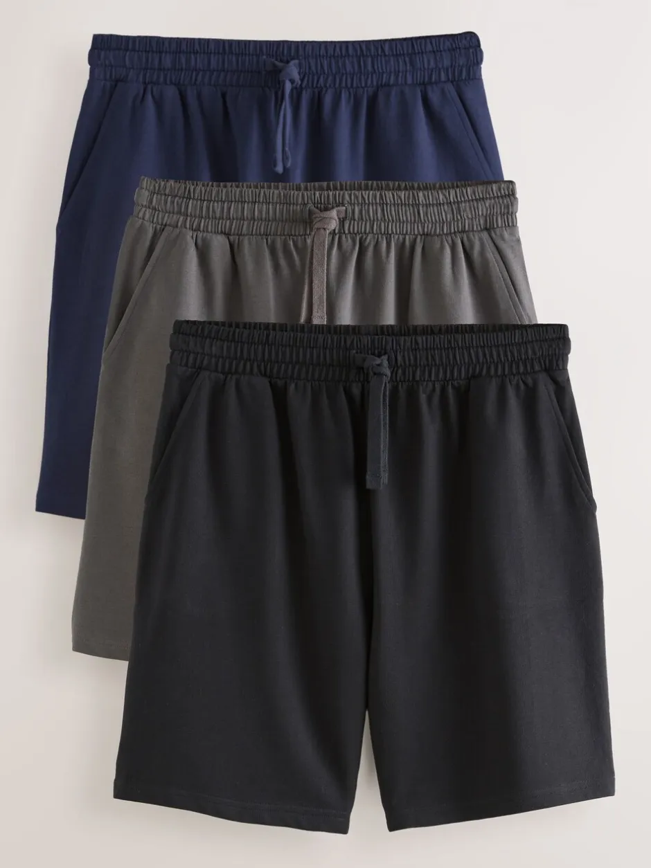 Shorts|Next - Loopback Soft Touch Shorts 3 Pack Marineblauw/grijs/zwart