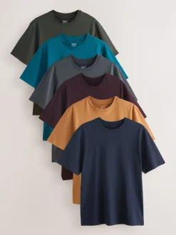 T-Shirts En Hemden|Next Marineblauw/Groen/Bordeaux Rood/Geel/Leigrijs/Blauw - Normale Pasvorm - Essential katoenen T-shirts verpakking van 6