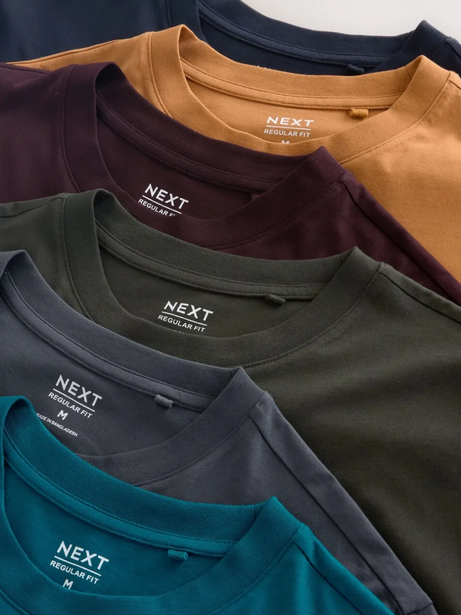 T-Shirts En Hemden|Next Marineblauw/Groen/Bordeaux Rood/Geel/Leigrijs/Blauw - Normale Pasvorm - Essential katoenen T-shirts verpakking van 6
