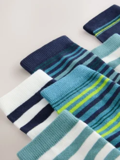 Sokken*Next Marineblauw/groene strepen - Verpakking van 7 paar sokken met hoog aandeel katoen
