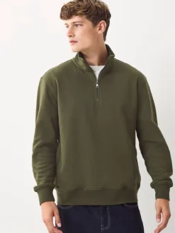 Sweaters En Hoody´S|Sweaters En Hoody´S|Next Marineblauw/kakigroen - 2 Pack Zware Jersey Sweatshirts met Hoog Katoengehalte en Kwartrits bij de Hals