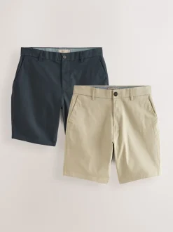 Shorts|Next - Slim Fit - Set van 2 chinoshorts met stretch Marineblauw/kiezelkleurig