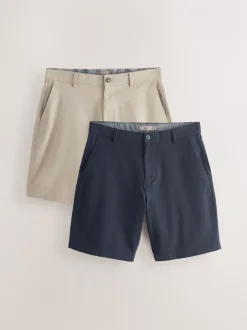 Shorts*Next - Ruimvallende pasvorm. - Set van 2 chinoshorts met stretch Marineblauw/kiezelkleurig