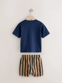 Shorts|Next - Set van 2 T-shirts met korte mouwen en shorts (3 mnd - 7 jr) (3 mnd - 7 jr) Marineblauw/kiezelkleurig