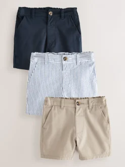 Shorts|Shorts|Next - Verpakking van 3 chinoshorts (3mnd-7jr) Marineblauw/kiezelkleurig/Strepen