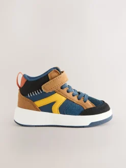 Boots*Next - Hoge sneakers met klittenbandsluiting en elastische veters Marineblauw/Lichtbruin Kleurblok