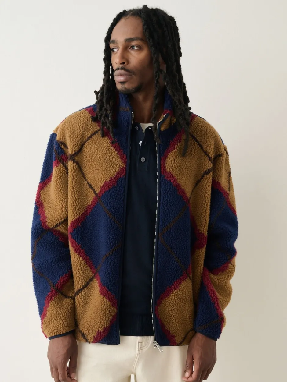 Loungewear|Jassen En Jacks|Next - Volledig doorlopende rits - Fleece trui met print Marineblauw/Lichtbruin/Bruin Argyle