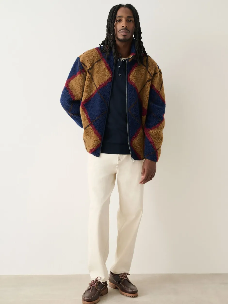 Loungewear|Jassen En Jacks|Next - Volledig doorlopende rits - Fleece trui met print Marineblauw/Lichtbruin/Bruin Argyle