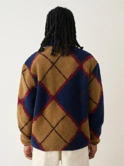 Loungewear|Jassen En Jacks|Next - Volledig doorlopende rits - Fleece trui met print Marineblauw/Lichtbruin/Bruin Argyle
