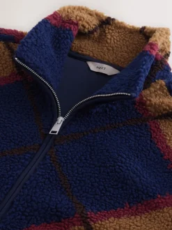 Loungewear|Jassen En Jacks|Next - Volledig doorlopende rits - Fleece trui met print Marineblauw/Lichtbruin/Bruin Argyle