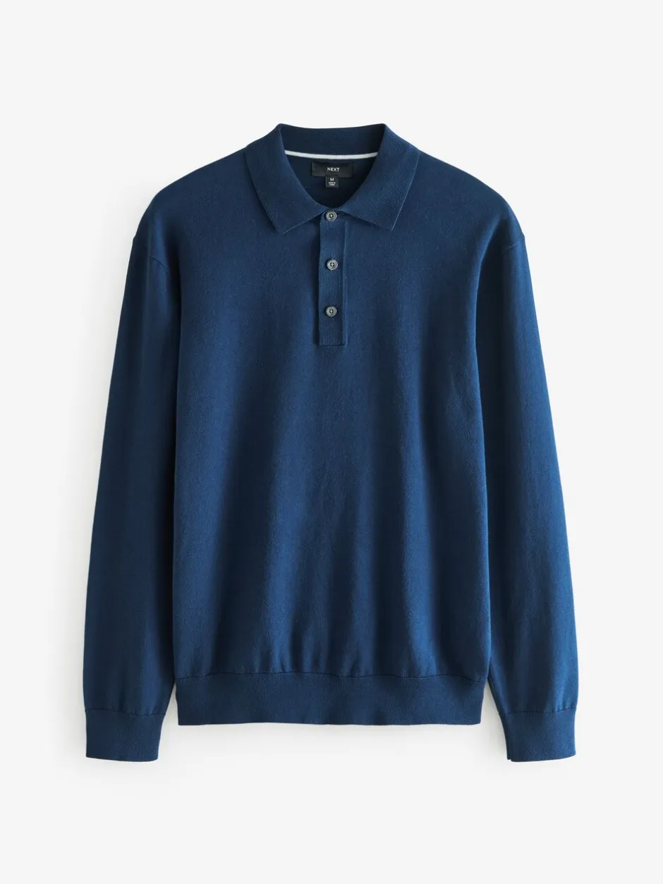 Poloshirts|T-Shirts En Hemden*Next - Gebreide poloshirts met lange mouwen 2 -pack Marineblauw/naturel
