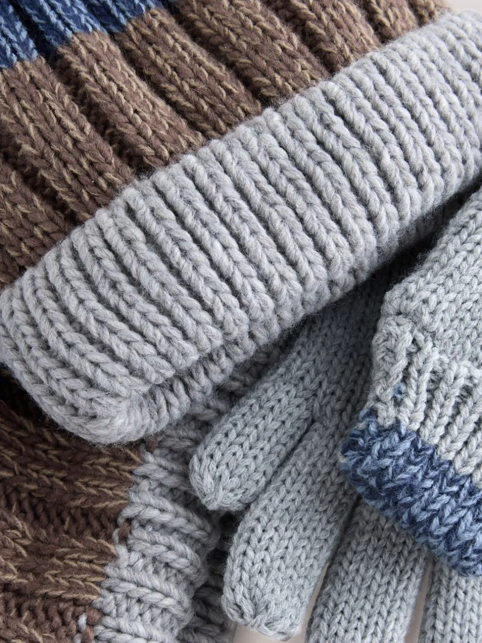 Mutsen, Handschoenen En Sjaals|Next Marineblauw/naturel - Muts, Handschoenen & colsjaal 3 -delige Set (3-16jr)