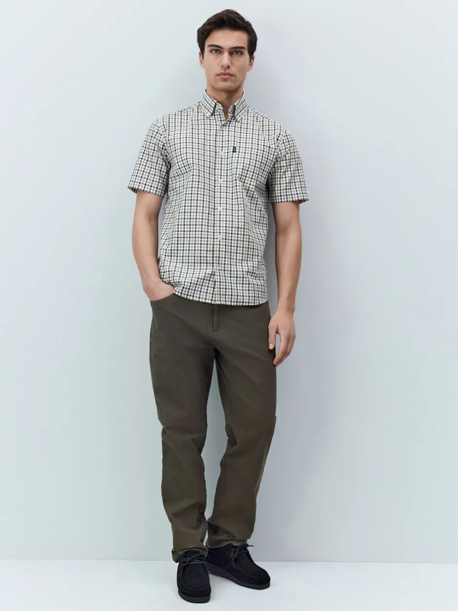 Shirts|Next Marineblauw/neutrale gingham-ruit - Strijvrij Oxford overhemd met korte mouwen en knopen