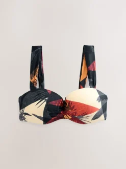 Badkleding|Next Marineblauw/Roestrood palmprint - Bandeaubikinitop met beugel