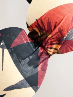Badkleding|Next Marineblauw/Roestrood palmprint - Bandeaubikinitop met beugel
