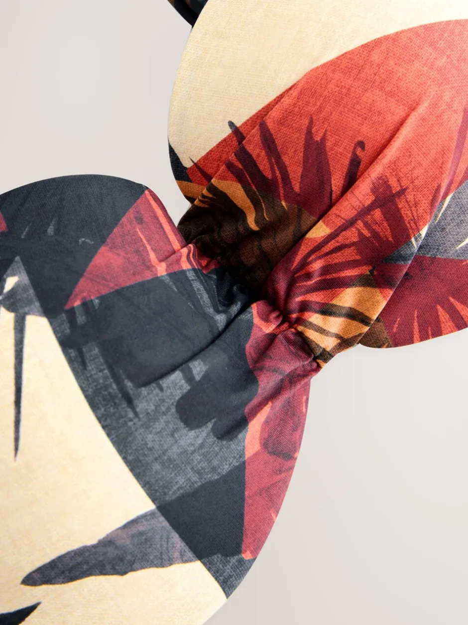 Badkleding|Next Marineblauw/Roestrood palmprint - Bandeaubikinitop met beugel
