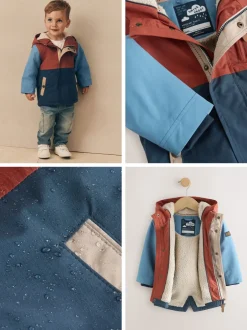 Schoolkleding|Jassen, Jacks En Kinderwagenpakjes*Next Marineblauw/rood met kleurvlakken - Waterdichte parka met borgvoering (3mnd -7jr)