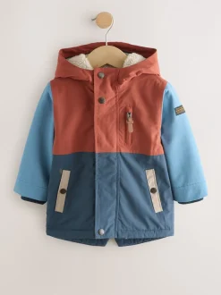 Schoolkleding|Jassen, Jacks En Kinderwagenpakjes*Next Marineblauw/rood met kleurvlakken - Waterdichte parka met borgvoering (3mnd -7jr)