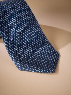 Stropdassen En Pochets*Next Marineblauw/wit - Signature designstropdas van Italiaanse zijde