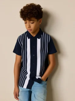 Shorts|Next Marineblauw/wit - Vertical Stripe Short Sleeve Jersey Shirt (3-16yrs)