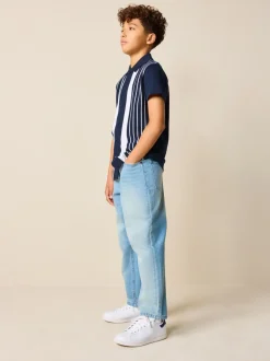 Shorts|Next Marineblauw/wit - Vertical Stripe Short Sleeve Jersey Shirt (3-16yrs)