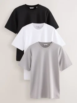 T-Shirts En Hemden|Next - Smart Soft Touch Heavyweight T-Shirts 3 Pack Marineblauw/wit/kiezelkleur