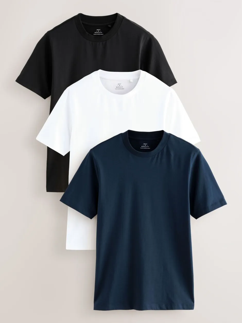 T-Shirts En Hemden|Next - Muscle fit essentiële T-shirts 3 set Marineblauw/wit/zwart